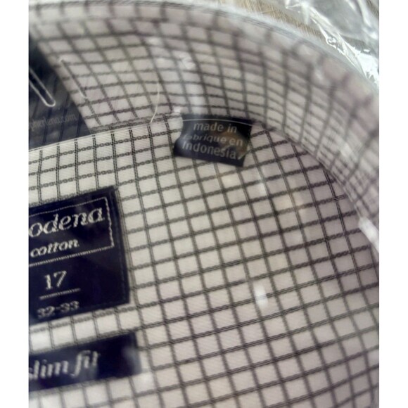 Modena Black White Check Slim Fit Button-Down Long Sleeve Dress Shirt Men’s 17 - Picture 3 of 4